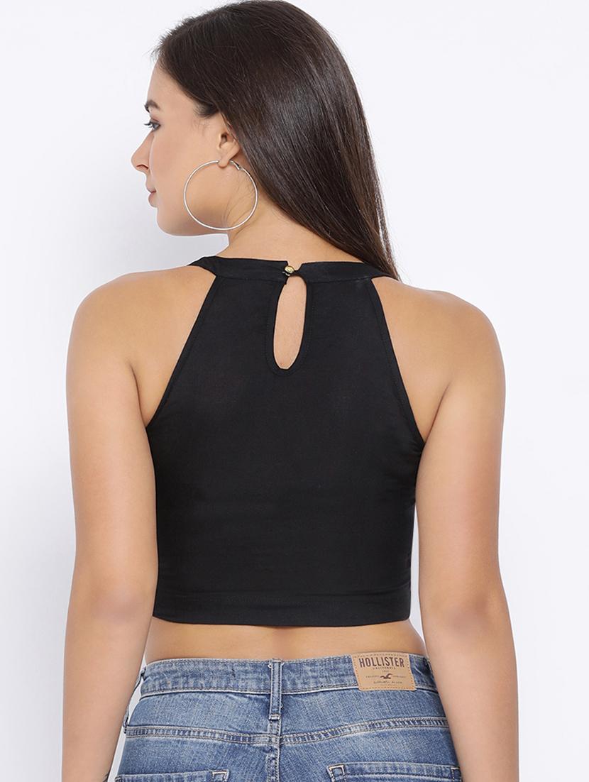 halter neck solid crop top - 16637902 - Zoom Image - 4