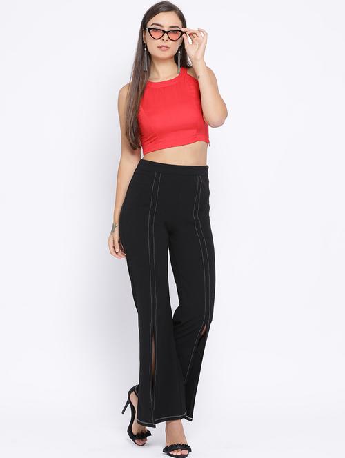 halter neck solid crop top - 16637905 - Standard Image - 1