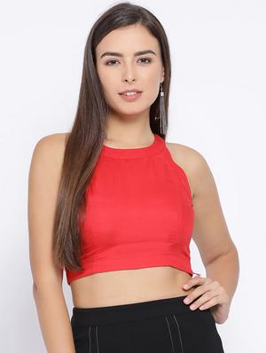 halter neck solid crop top - 16637905 - Standard Image - 2
