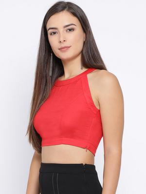 halter neck solid crop top - 16637905 - Standard Image - 3