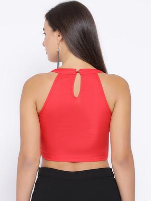 halter neck solid crop top - 16637905 - Standard Image - 4