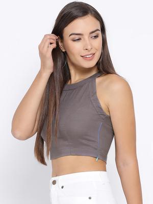 halter neck solid crop top - 16637906 - Standard Image - 3