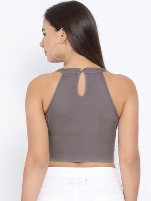 halter neck solid crop top - 16637906 - Standard Image - 4