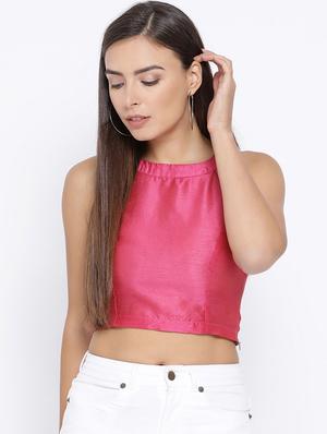 halter neck solid crop top - 16637907 - Standard Image - 2