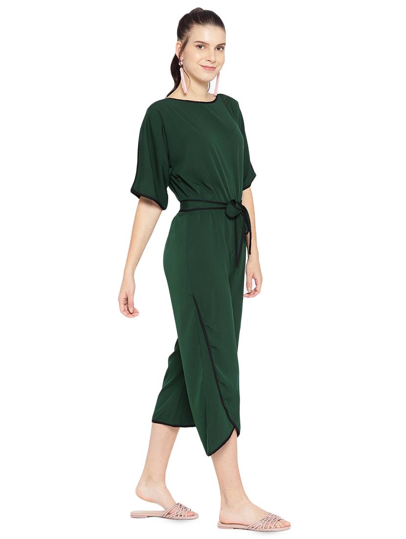 tie front contrast bind jumpsuit - 16637945 - Zoom Image - 2