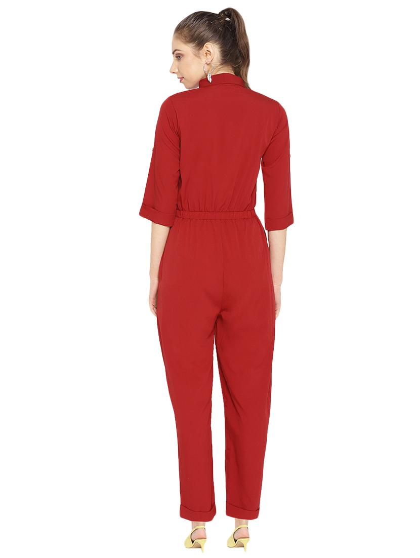 tie front solid jumpsuit - 16637948 - Zoom Image - 2
