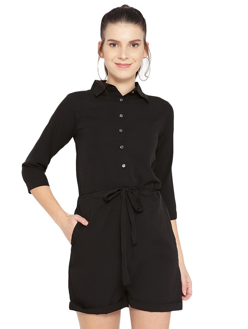 tie front solid romper - 16637954 - Zoom Image - 1