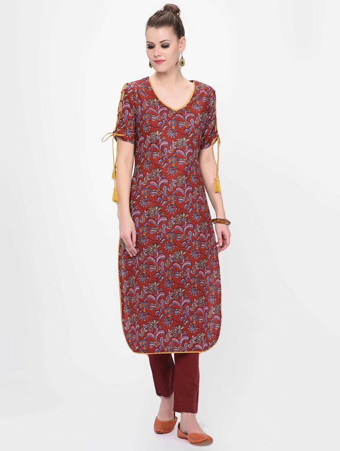 floral sleeves detail kurta - 16638012 - Zoom Image - 1
