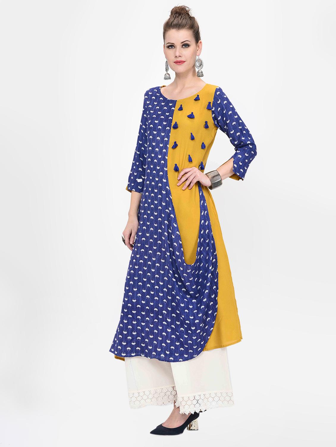 cowl contrast a-line kurta - 16638030 - Zoom Image - 1