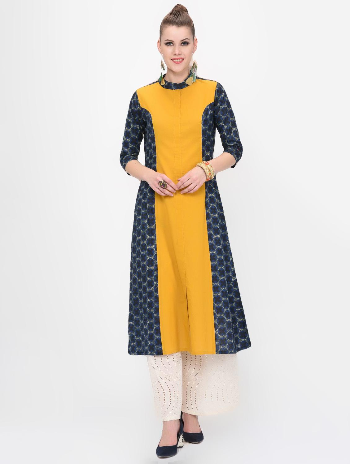 contrast a-line kurta - 16638033 - Zoom Image - 1
