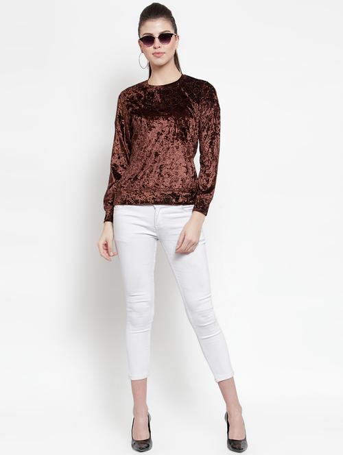 crew neck embellished velvet top - 16638105 - Standard Image - 1
