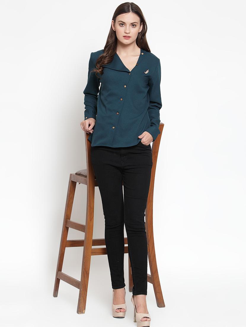 styled neck button up solid top - 16638111 - Zoom Image - 1