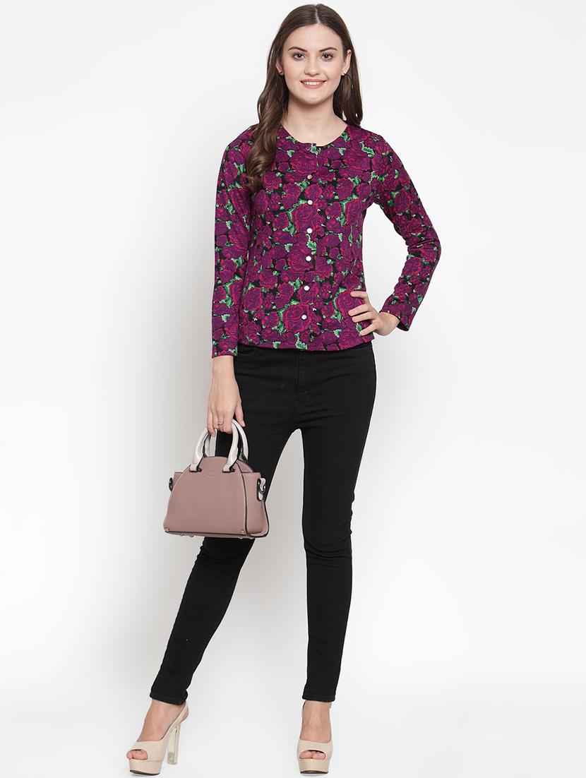 mandarin neck floral long sleeved top - 16638128 - Zoom Image - 1