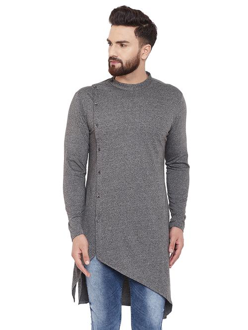 grey solid asymmetric kurta - 16638207 - Standard Image - 1