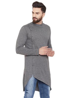 grey solid asymmetric kurta - 16638207 - Standard Image - 2
