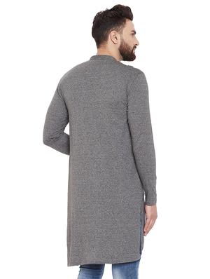 grey solid asymmetric kurta - 16638207 - Standard Image - 3