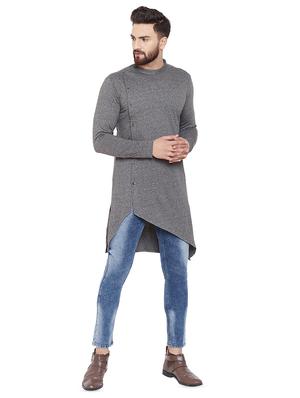 grey solid asymmetric kurta - 16638207 - Standard Image - 4