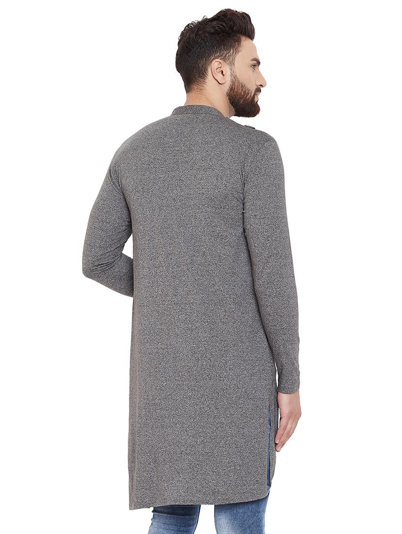grey solid asymmetric kurta - 16638207 - Zoom Image - 3