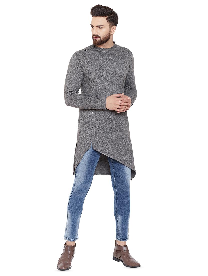 grey solid asymmetric kurta - 16638207 - Zoom Image - 4