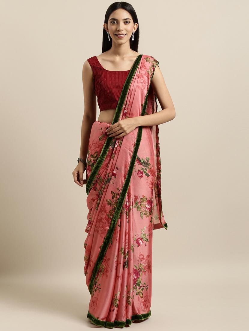 floral bordered saree with blouse - 16640326 - Zoom Image - 1