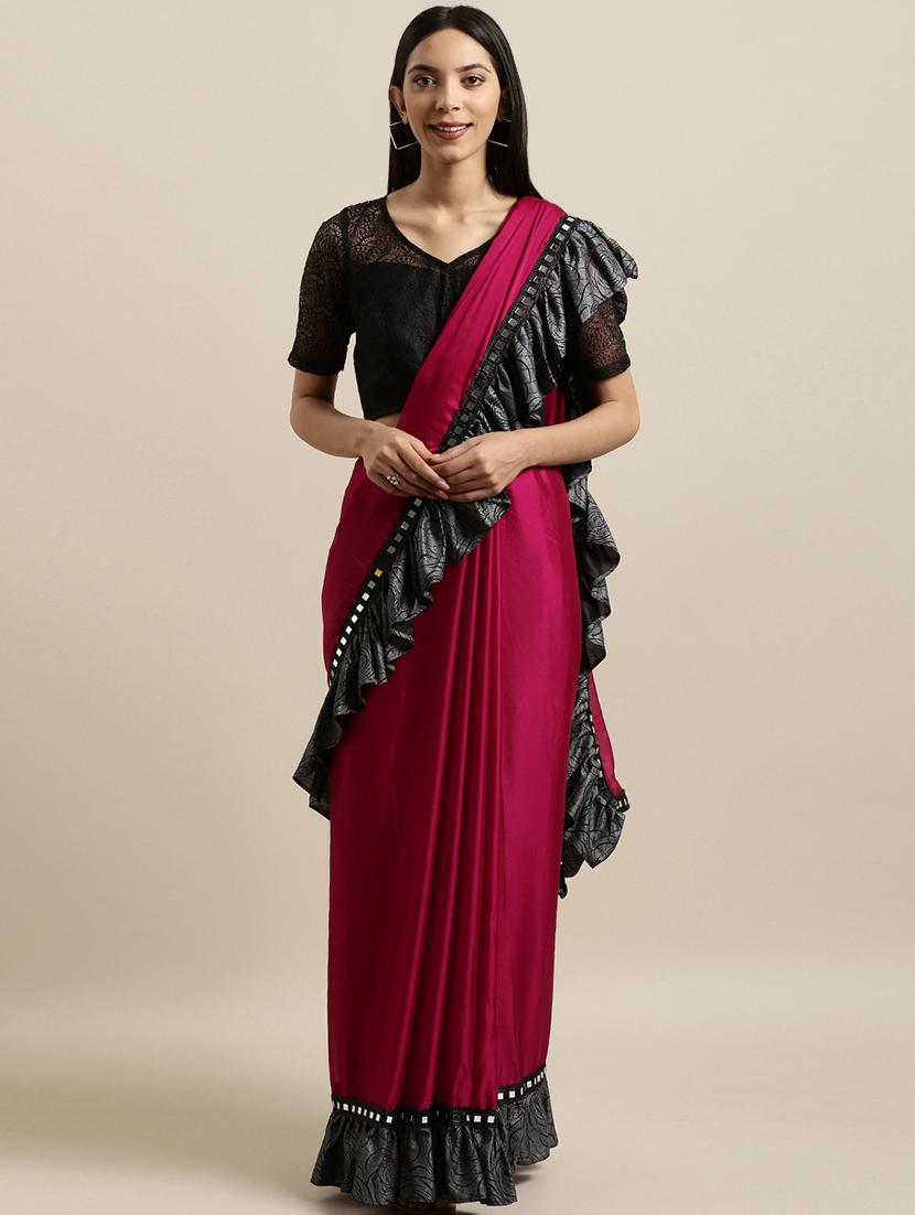 mirror work ruffled saree with blouse - 16640340 - Zoom Image - 1