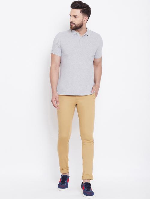 beige solid chinos - 16640392 - Standard Image - 1