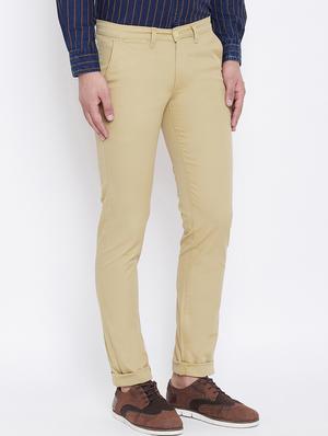 beige solid chinos - 16640395 - Standard Image - 3