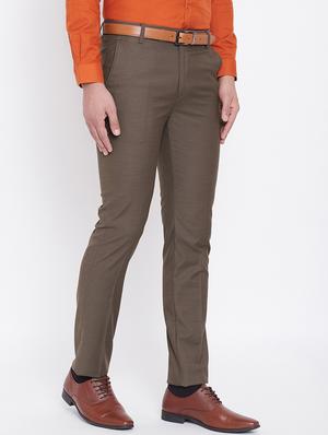 brown solid flat front formal trouser - 16640400 - Standard Image - 3