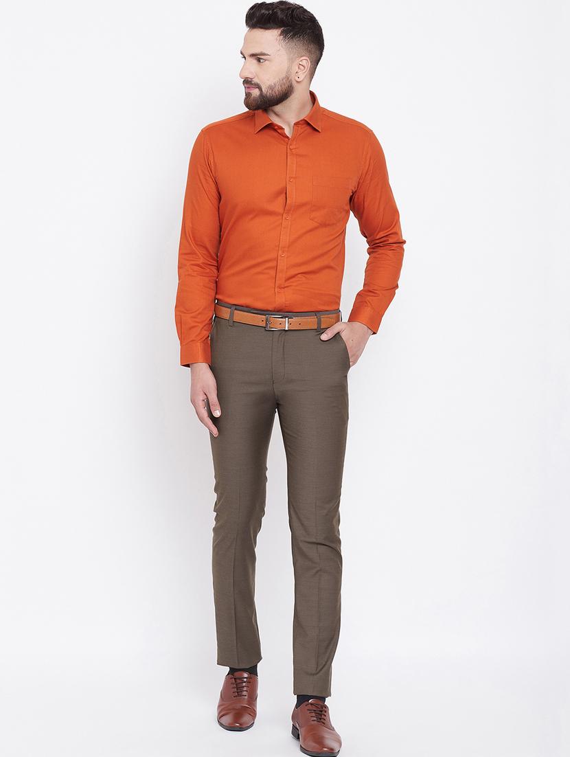 brown solid flat front formal trouser - 16640400 - Zoom Image - 1