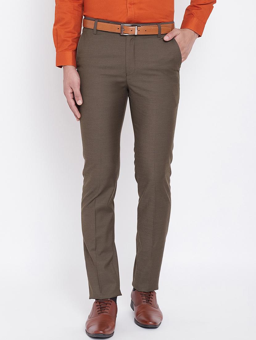 brown solid flat front formal trouser - 16640400 - Zoom Image - 2