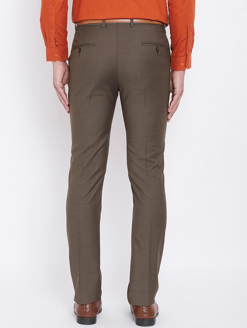 brown solid flat front formal trouser - 16640400 - Zoom Image - 4
