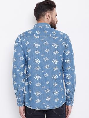 blue denim printed casual shirt - 16640411 - Standard Image - 4
