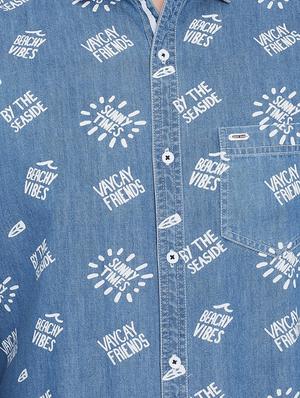 blue denim printed casual shirt - 16640411 - Standard Image - 5