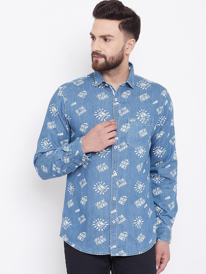 blue denim printed casual shirt - 16640411 - Zoom Image - 2