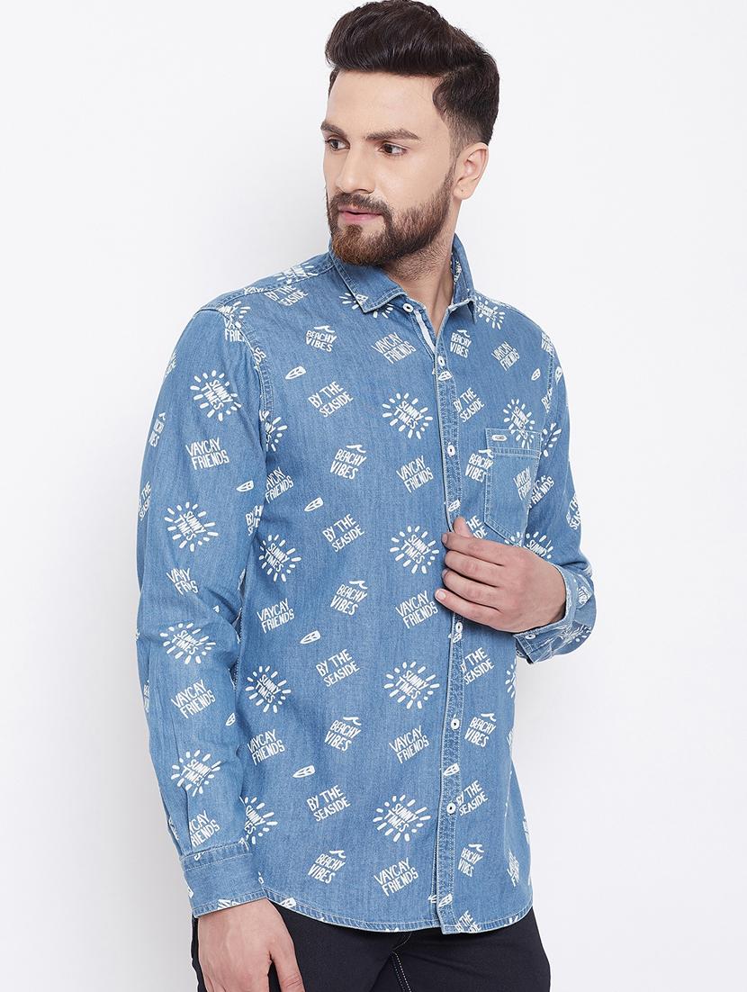 blue denim printed casual shirt - 16640411 - Zoom Image - 3