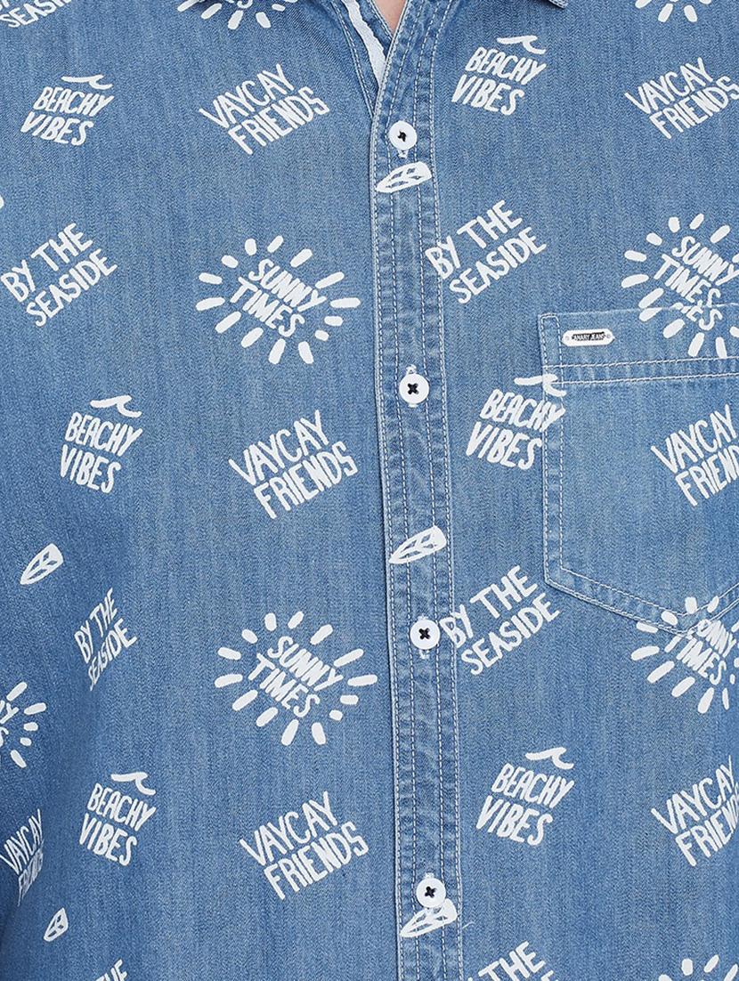 blue denim printed casual shirt - 16640411 - Zoom Image - 5