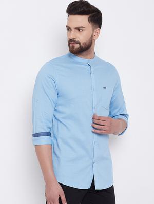 light blue linen casual shirt - 16640412 - Standard Image - 3