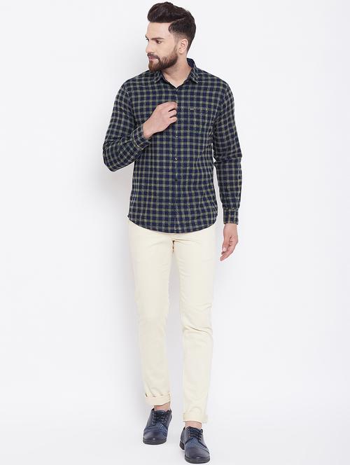 navy blue checkered casual shirt - 16640421 - Standard Image - 1