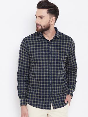 navy blue checkered casual shirt - 16640421 - Standard Image - 2