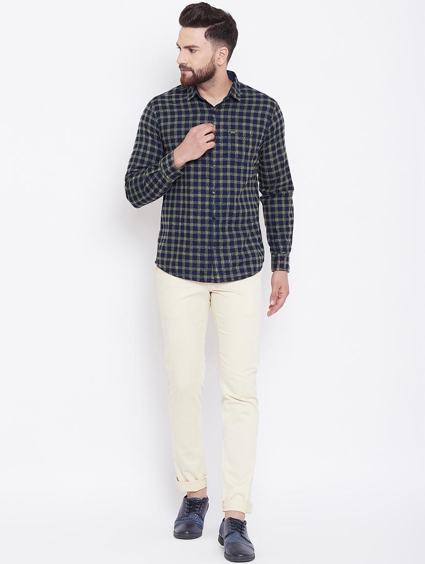 navy blue checkered casual shirt - 16640421 - Zoom Image - 1