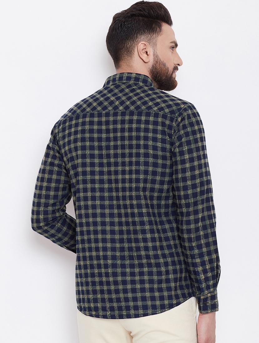 navy blue checkered casual shirt - 16640421 - Zoom Image - 4