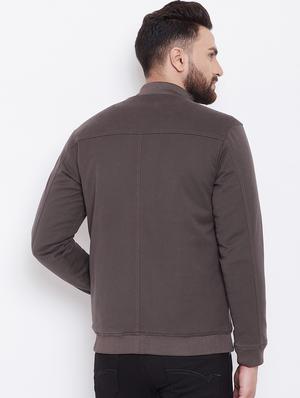 brown solid casual jacket - 16640447 - Standard Image - 4