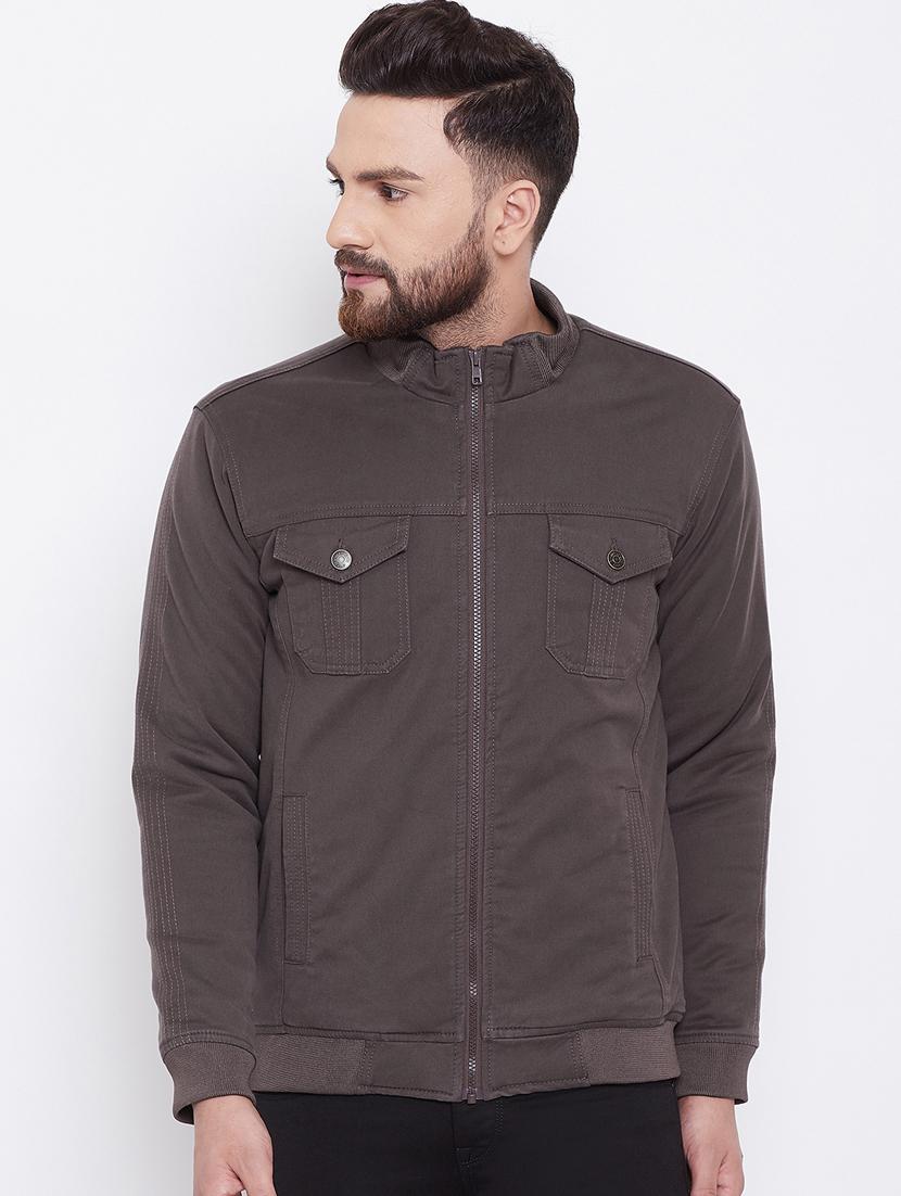 brown solid casual jacket - 16640447 - Zoom Image - 2