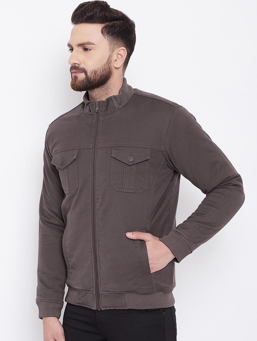 brown solid casual jacket - 16640447 - Zoom Image - 3
