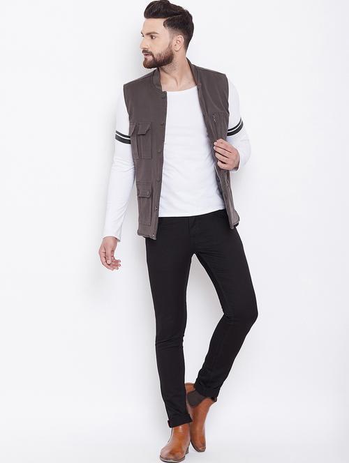 brown solid casual jacket - 16640452 - Standard Image - 1