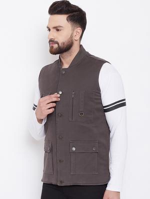 brown solid casual jacket - 16640452 - Standard Image - 3