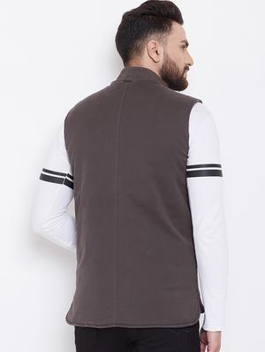 brown solid casual jacket - 16640452 - Standard Image - 4