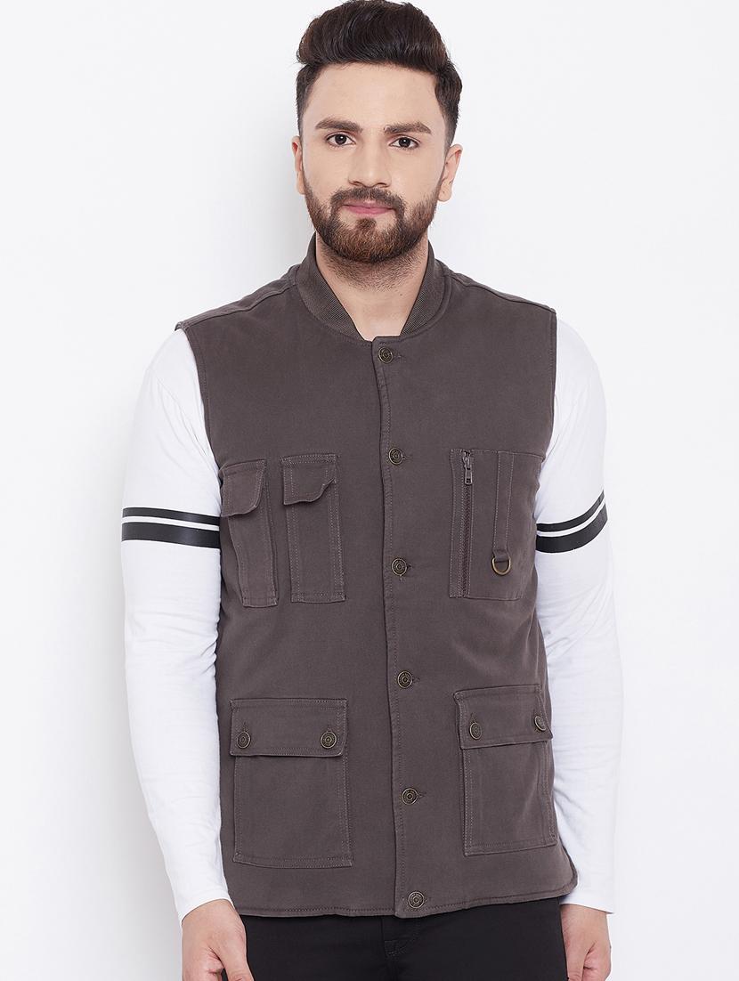 brown solid casual jacket - 16640452 - Zoom Image - 2