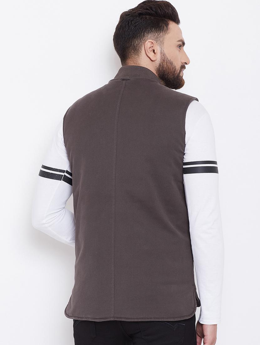 brown solid casual jacket - 16640452 - Zoom Image - 4