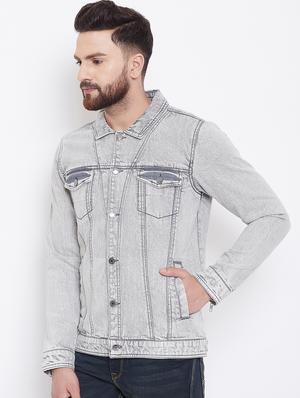 grey washed denim jacket - 16640465 - Standard Image - 3